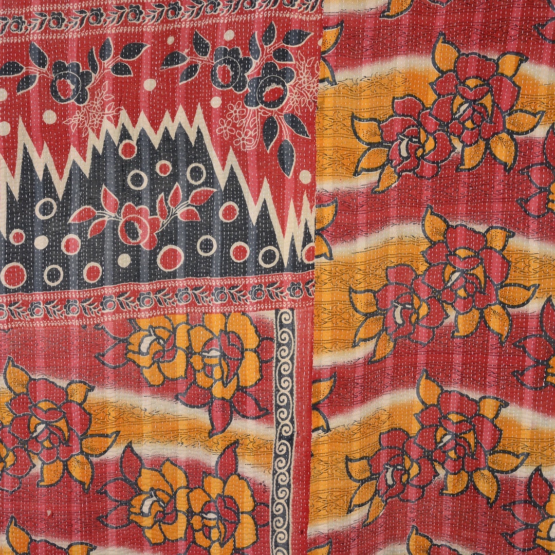 Detail From Vintage Bengali Kantha Throw | Indigo Antiques