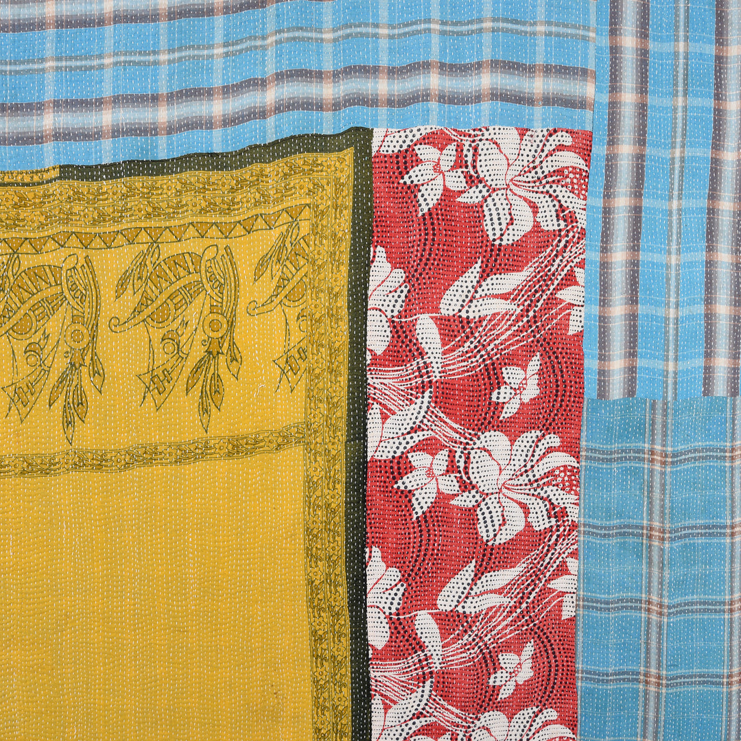 Reverse Detail From Vintage Bengali Kantha Throw | Indigo Antiques