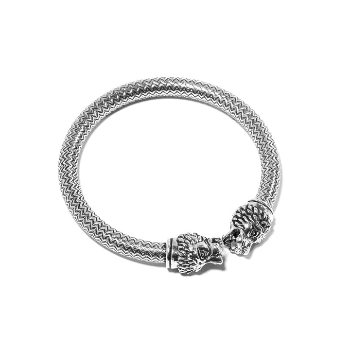 Indian Silver Tribal Lion Head Bangle | Indigo Antiques