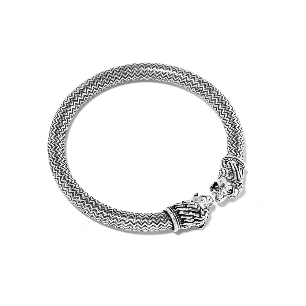 Indian Silver Tribal Lion Head Bangle | Indigo Antiques