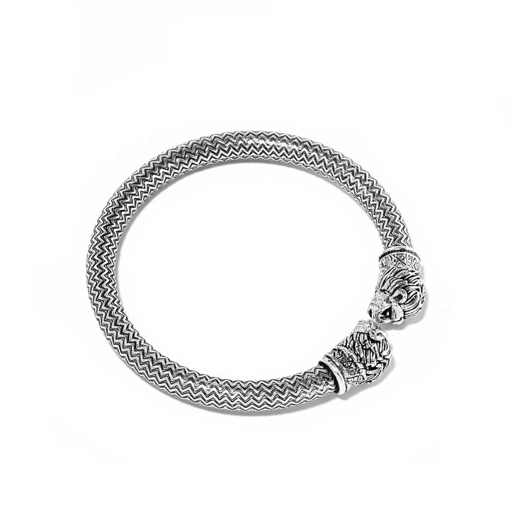 Indian Silver Tribal Lion Head Bangle | Indigo Antiques