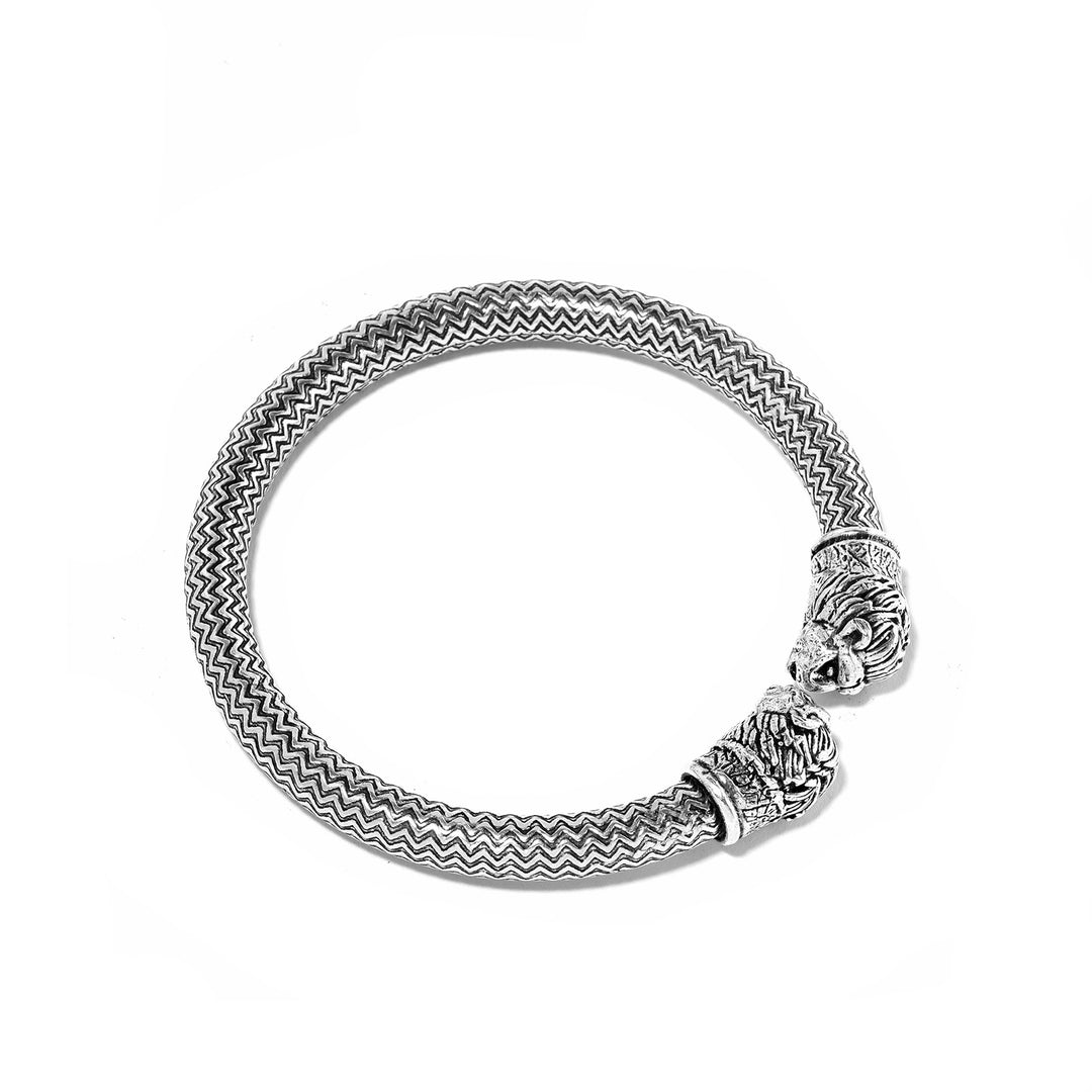 Indian Silver Tribal Lion Head Bangle | Indigo Antiques