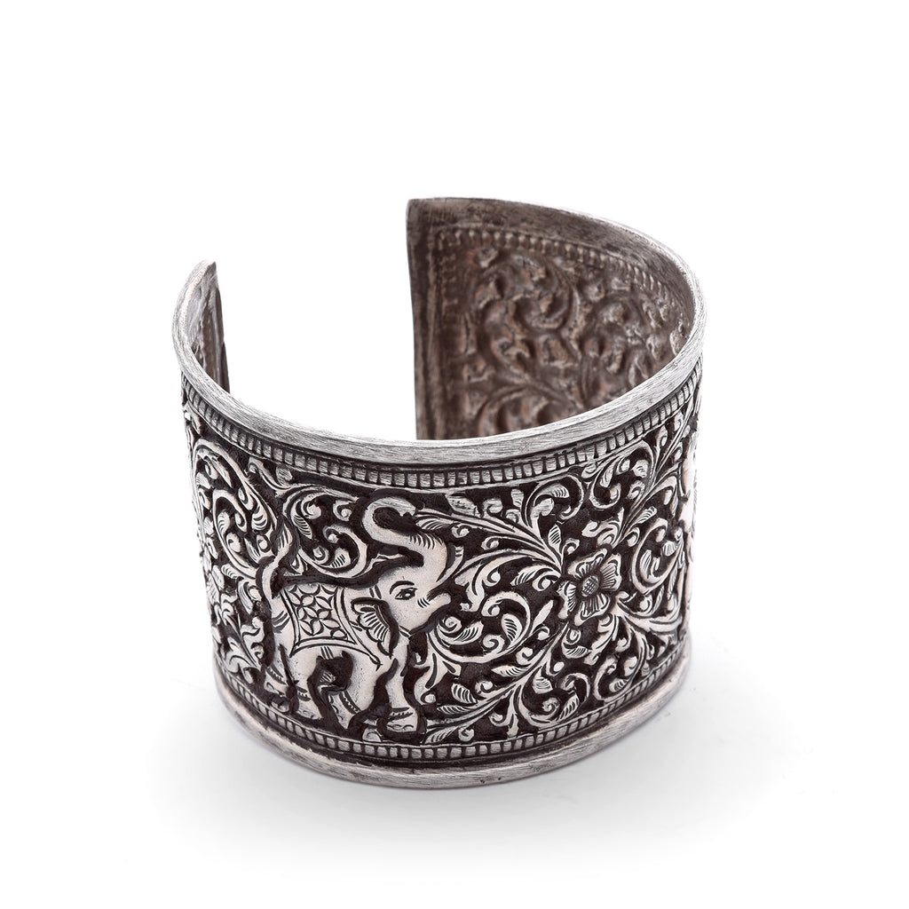 Tribal Indian Silver Elephant Cuff Bracelet