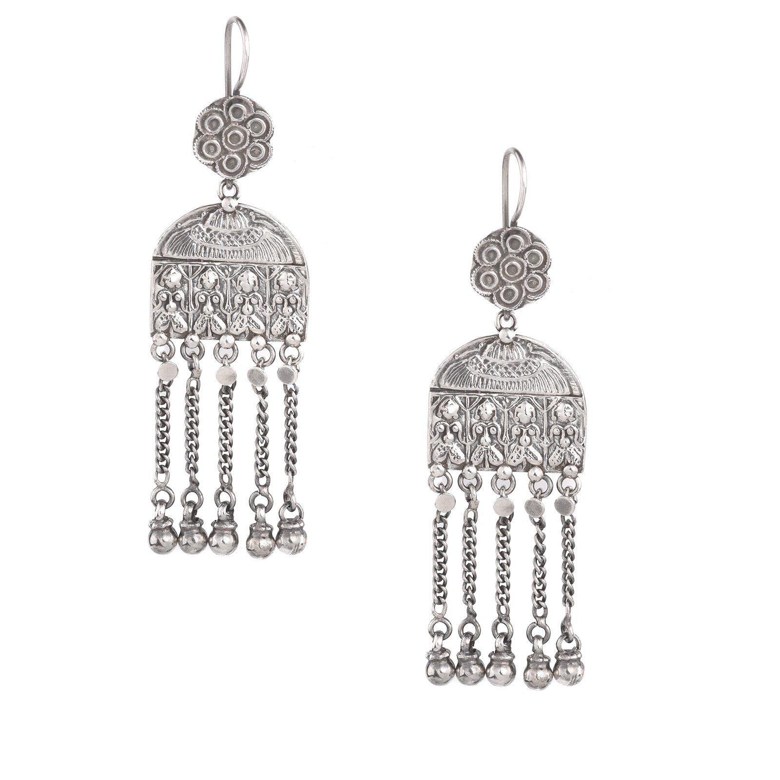 Tribal Silver Repousse Earrings | Indigo Antiques