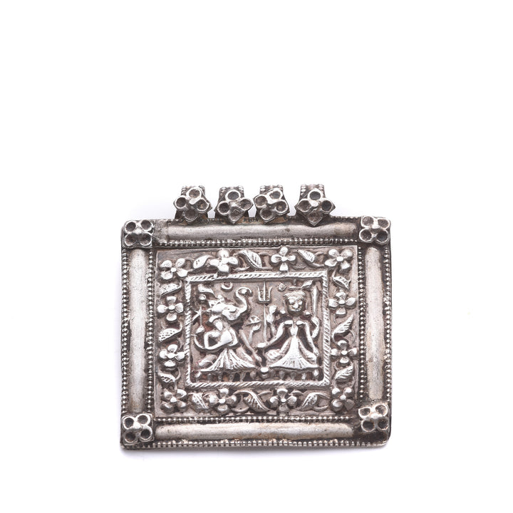 Tribal Silver Ganesh & Lakshmi Amulet From Rajasthan - 19thC | Indigo Antiques