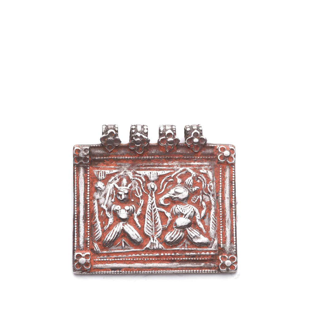 Tribal Silver Ganesh & Parvati Amulet - 19thC