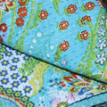 Turquoise Paisley Hand Block Printed Cotton Kantha Throw  - Double bed Size