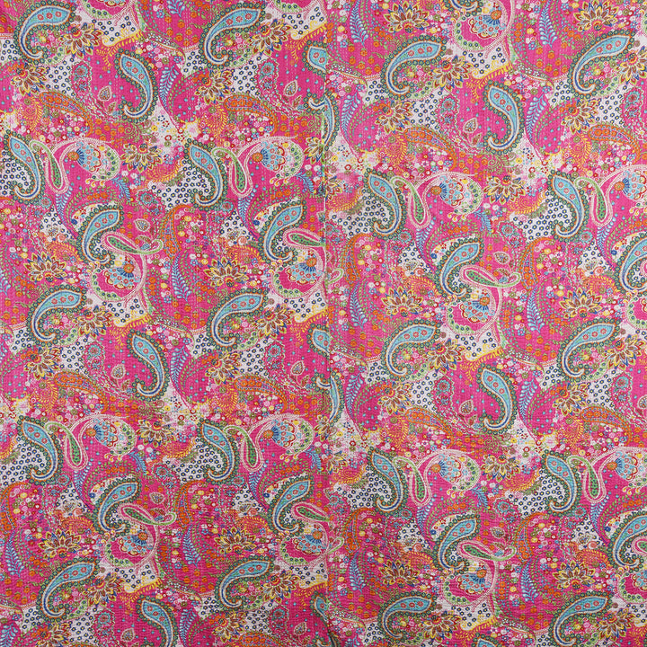 Pink Paisley Hand Block Printed Cotton Kantha Throw  - Double bed Size | Indigo Antiques