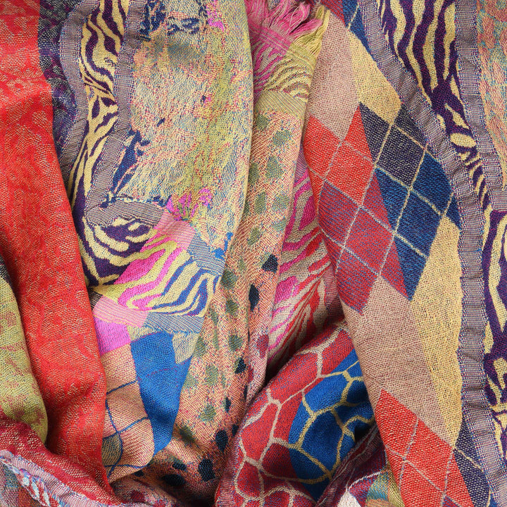 African Pastiche Multicoloured Jacquard Merino Wool Shawl | Indigo Antiques