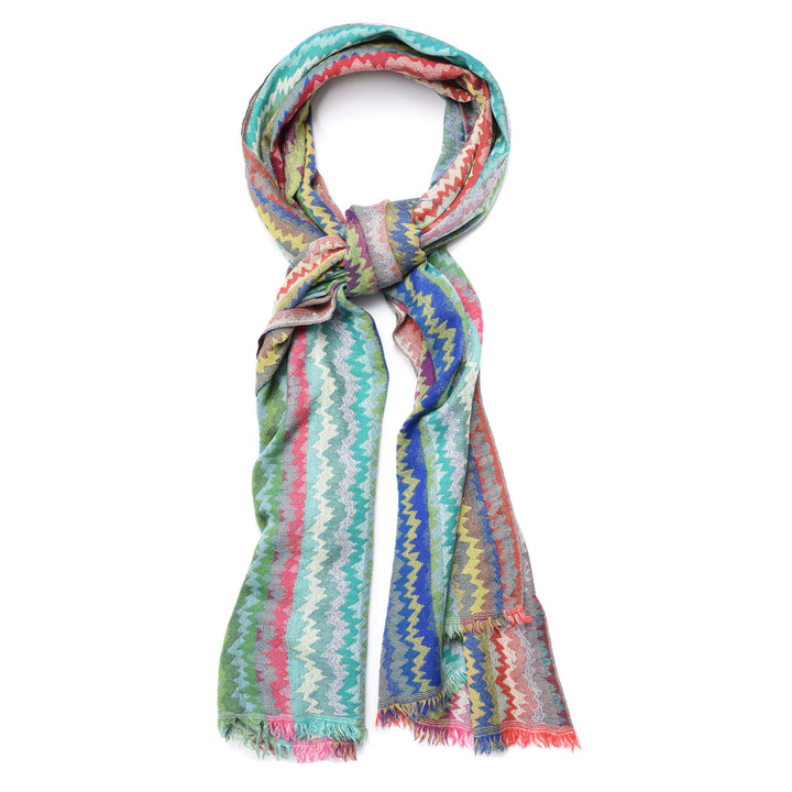 Aqua Tones Abstract Design Jacquard Merino Wool Shawl | Indigo Antiques