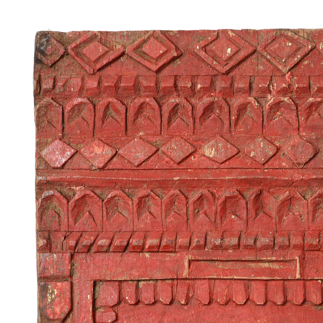 Corner Detail From Antique Carved Teak Votive Panel From Andra Pradesh - 80-120 Yrs Old | Indigo Antiques