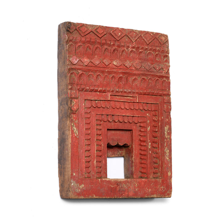 Angled View Of Antique Carved Teak Votive Panel From Andra Pradesh - 80-120 Yrs Old | Indigo Antiques