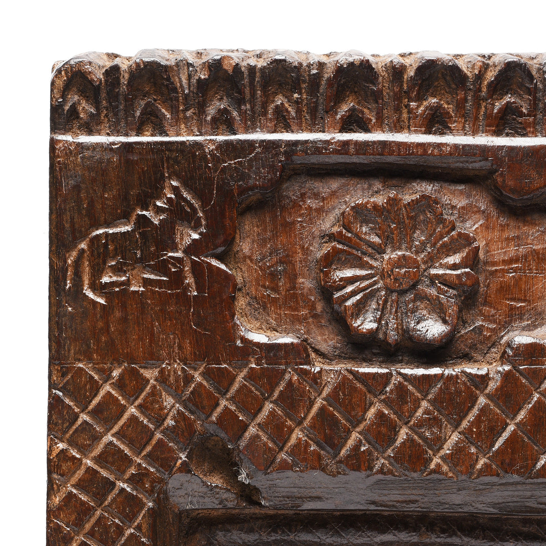 Carving Detail From Carved Teak Votive Panel From Andra Pradesh - Early 20thC | Indigo Antiques