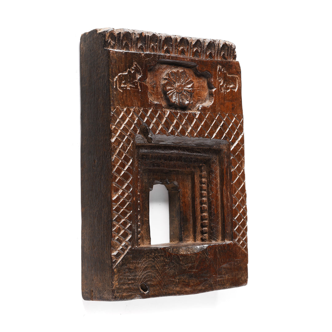 Angled View Of Carved Teak Votive Panel From Andra Pradesh - Early 20thC | Indigo Antiques