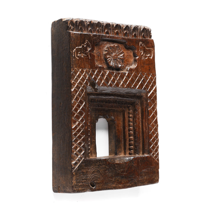 Angled View Of Carved Teak Votive Panel From Andra Pradesh - Early 20thC | Indigo Antiques