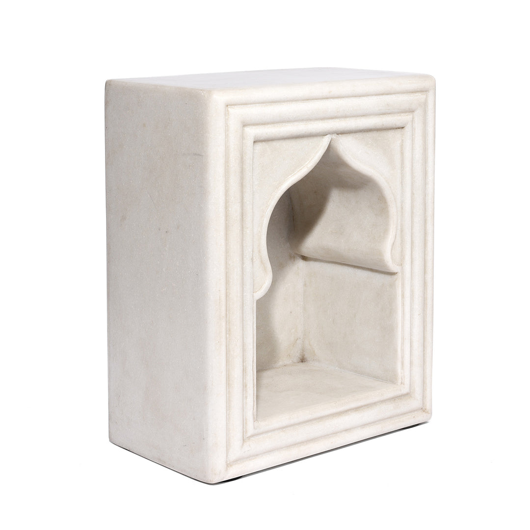 Angled View Of Large Marble Mughal Single Lamp Niche - Mughal Style | INDIGO ANTIQUES