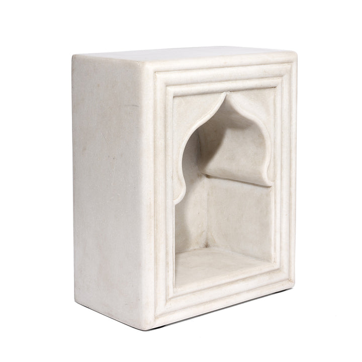 Angled View Of Large Marble Mughal Single Lamp Niche - Mughal Style | INDIGO ANTIQUES
