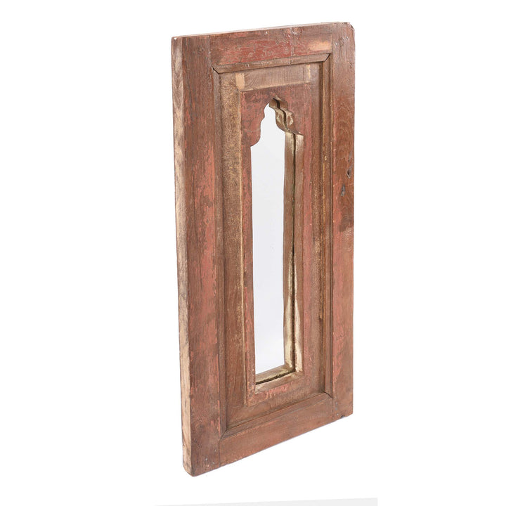 Angled View Of  Mihrab Mirror Frame Made From An Old Teak Panel | Indigo Antiques