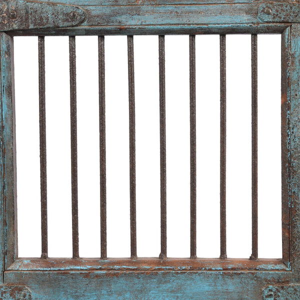 Light Blue Painted Teak Dog Gate From Gujarat - 19thC