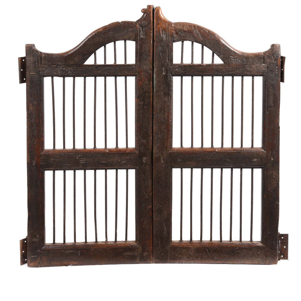 Light Blue Painted Teak Dog Gate From Gujarat - 19thC