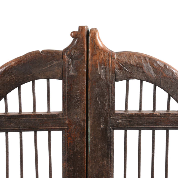 Light Blue Painted Teak Dog Gate From Gujarat - 19thC