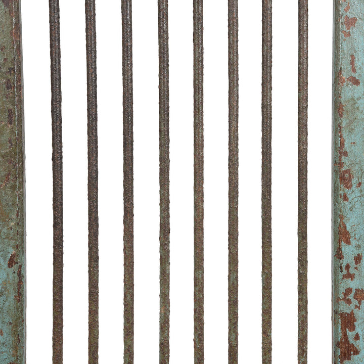 Iron Bars Detail From Light Blue Painted Teak Dog Gate From Gujarat - 19thC | Indigo Antiques