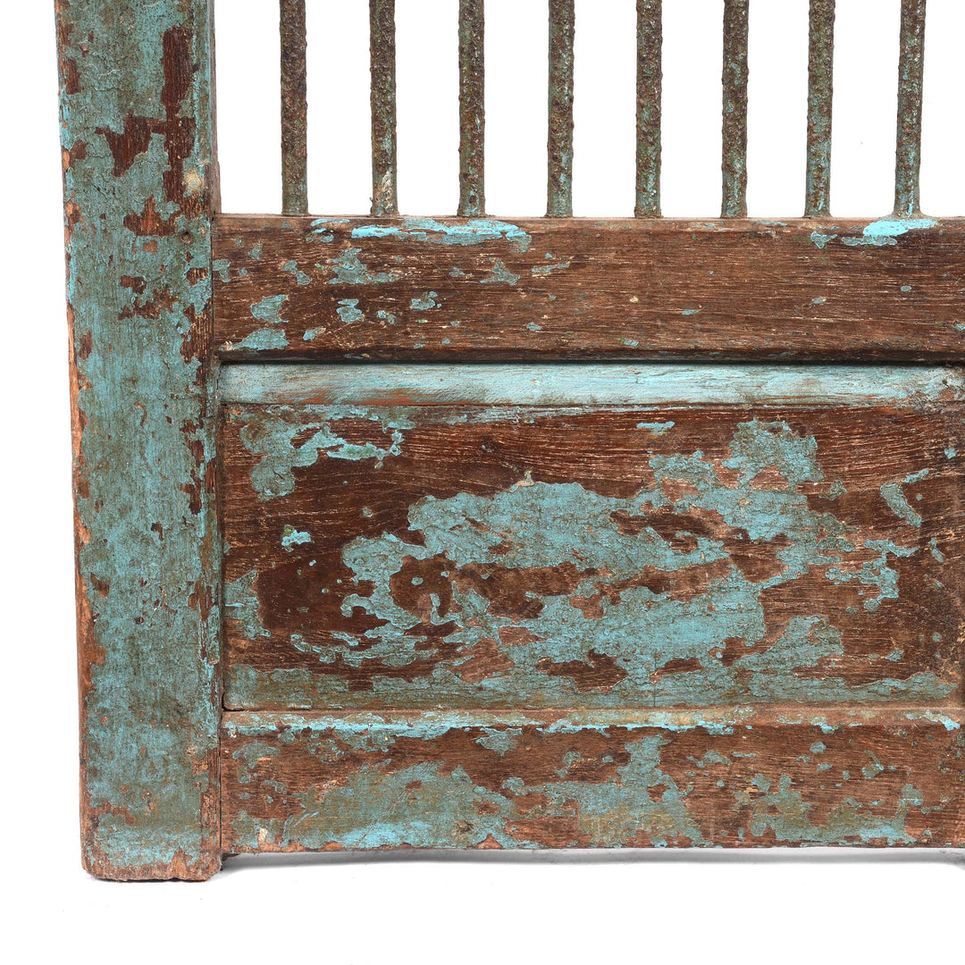 Paintwork Detail From Light Blue Painted Teak Dog Gate From Gujarat - 19thC | Indigo Antiques