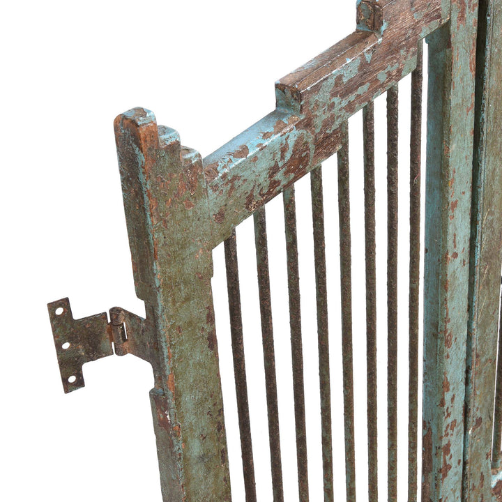 Depth Detail From Light Blue Painted Teak Dog Gate From Gujarat - 19thC | Indigo Antiques