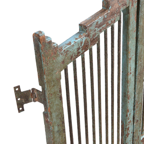 Light Blue Painted Teak Dog Gate From Gujarat - 19thC
