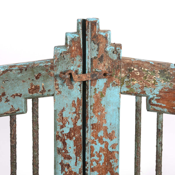 Light Blue Painted Teak Dog Gate From Gujarat - 19thC