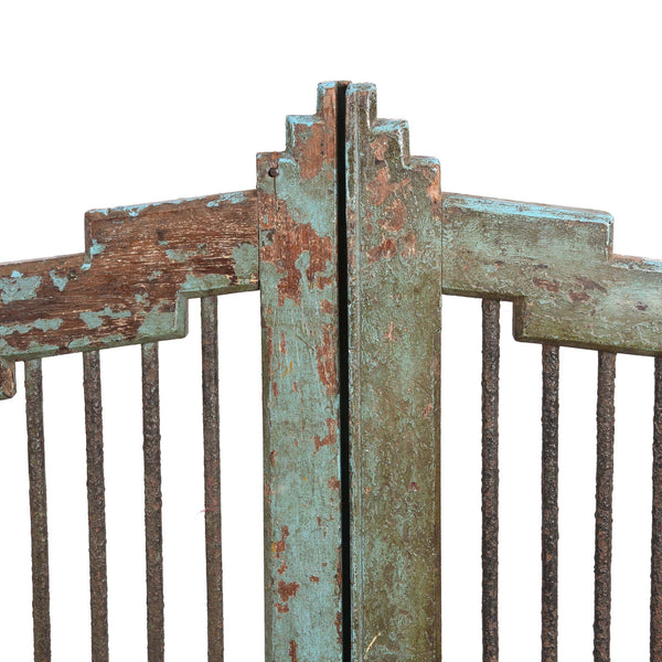 Light Blue Painted Teak Dog Gate From Gujarat - 19thC