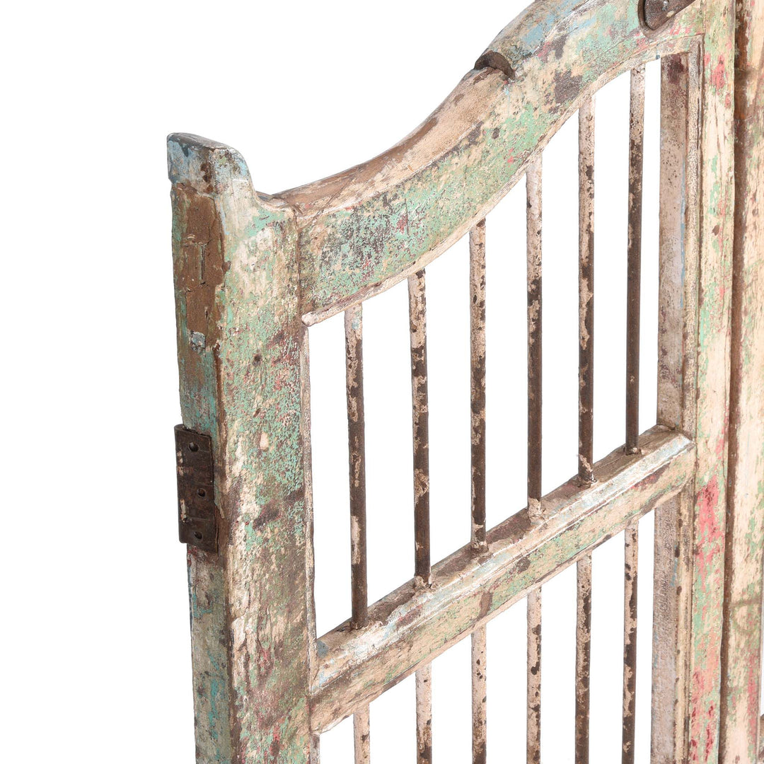 Angled View Of Painted Teak Dog Gates From Gujarat - 19Thc | Indigo Antiques