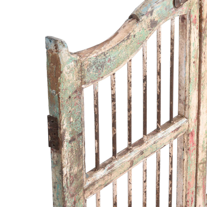 Angled View Of Painted Teak Dog Gates From Gujarat - 19Thc | Indigo Antiques