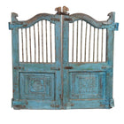 Blue & Green Painted Teak Dog Gate From Gujarat - 19thC