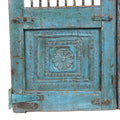 Blue & Green Painted Teak Dog Gate From Gujarat - 19thC