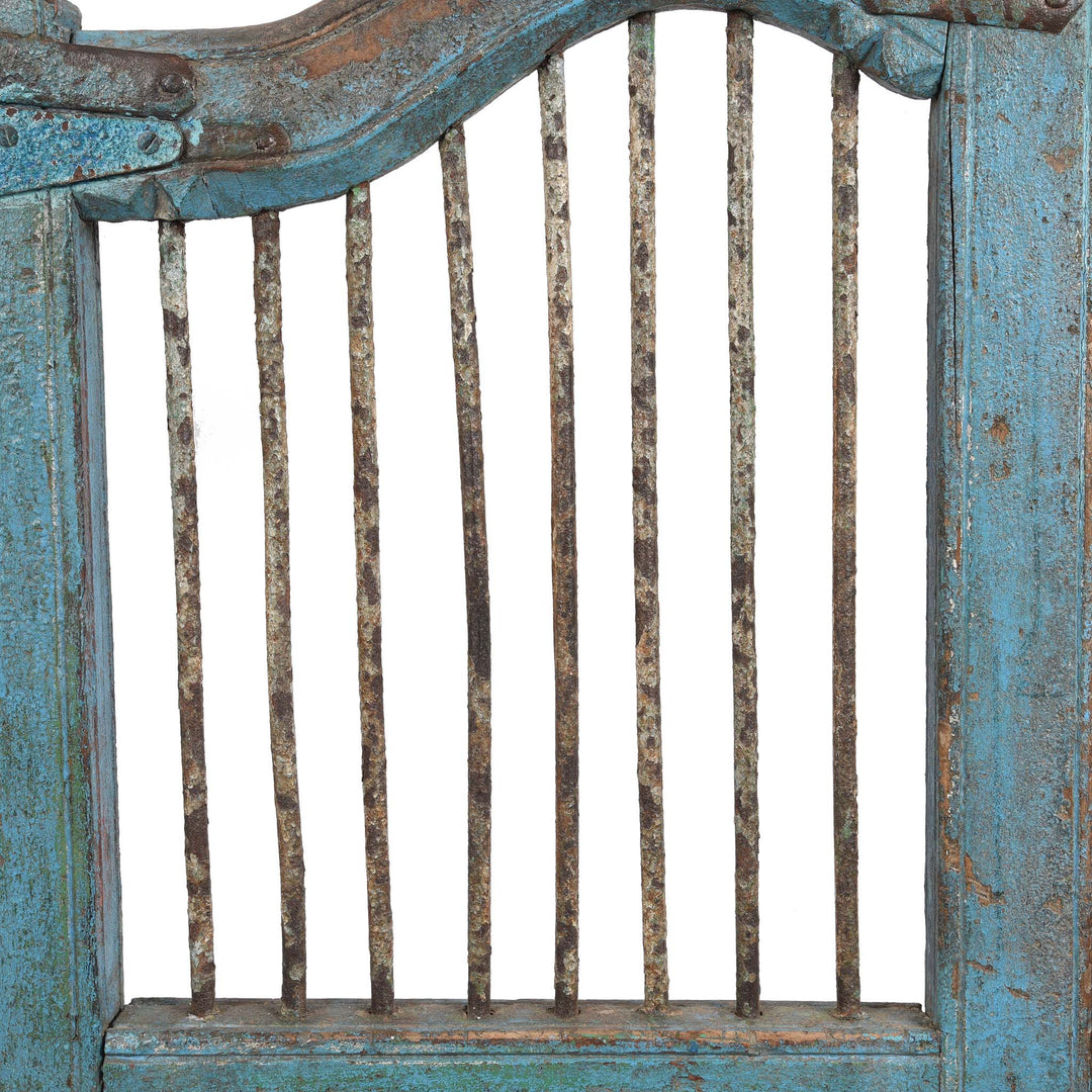 Iron Bars Detail From Blue & Green Painted Teak Dog Gate From Gujarat - 19thC | Indigo Antiques
