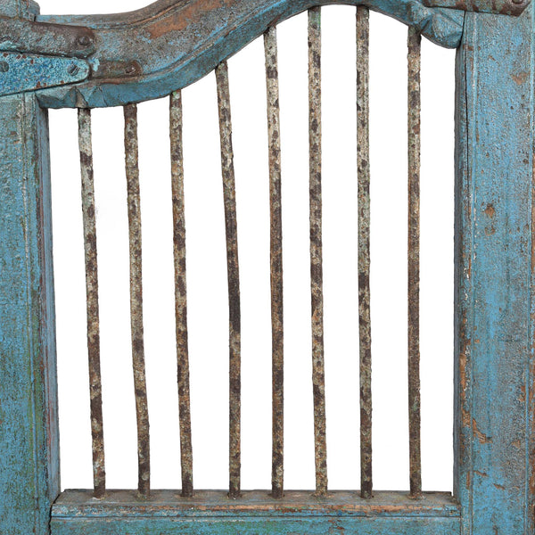 Blue & Green Painted Teak Dog Gate From Gujarat - 19thC