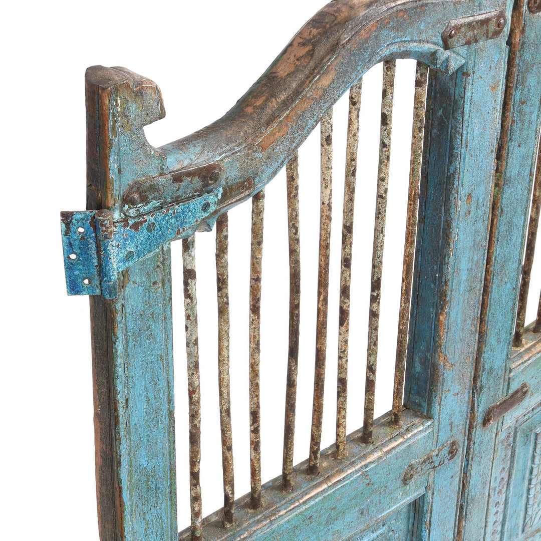 Depth Detail From Blue & Green Painted Teak Dog Gate From Gujarat - 19thC | Indigo Antiques