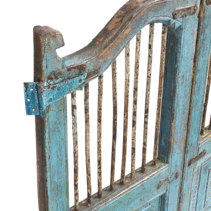 Depth Detail From Blue & Green Painted Teak Dog Gate From Gujarat - 19thC | Indigo Antiques