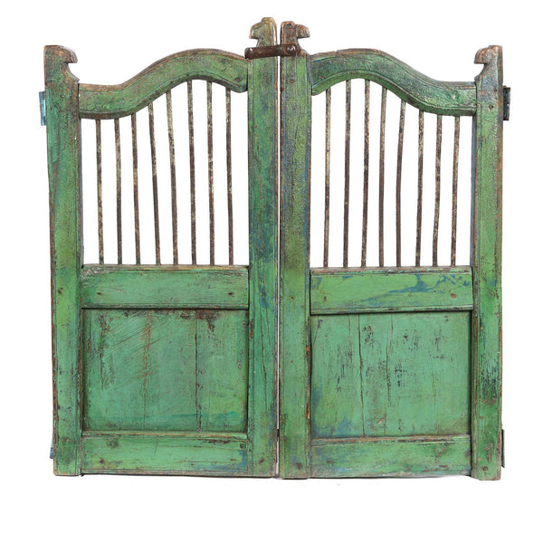 Blue & Green Painted Teak Dog Gate From Gujarat - 19thC