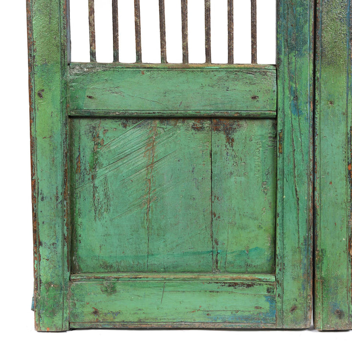 Reverse Detail From Blue & Green Painted Teak Dog Gate From Gujarat - 19thC | Indigo Antiques