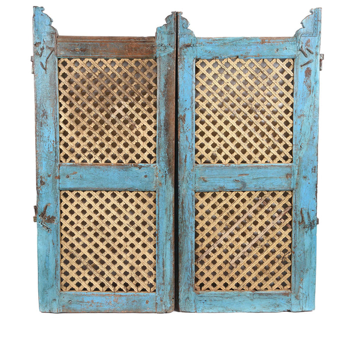 Reverse Of Painted Teak Dog Gate From Gujarat - 19thC | Indigo Antiques
