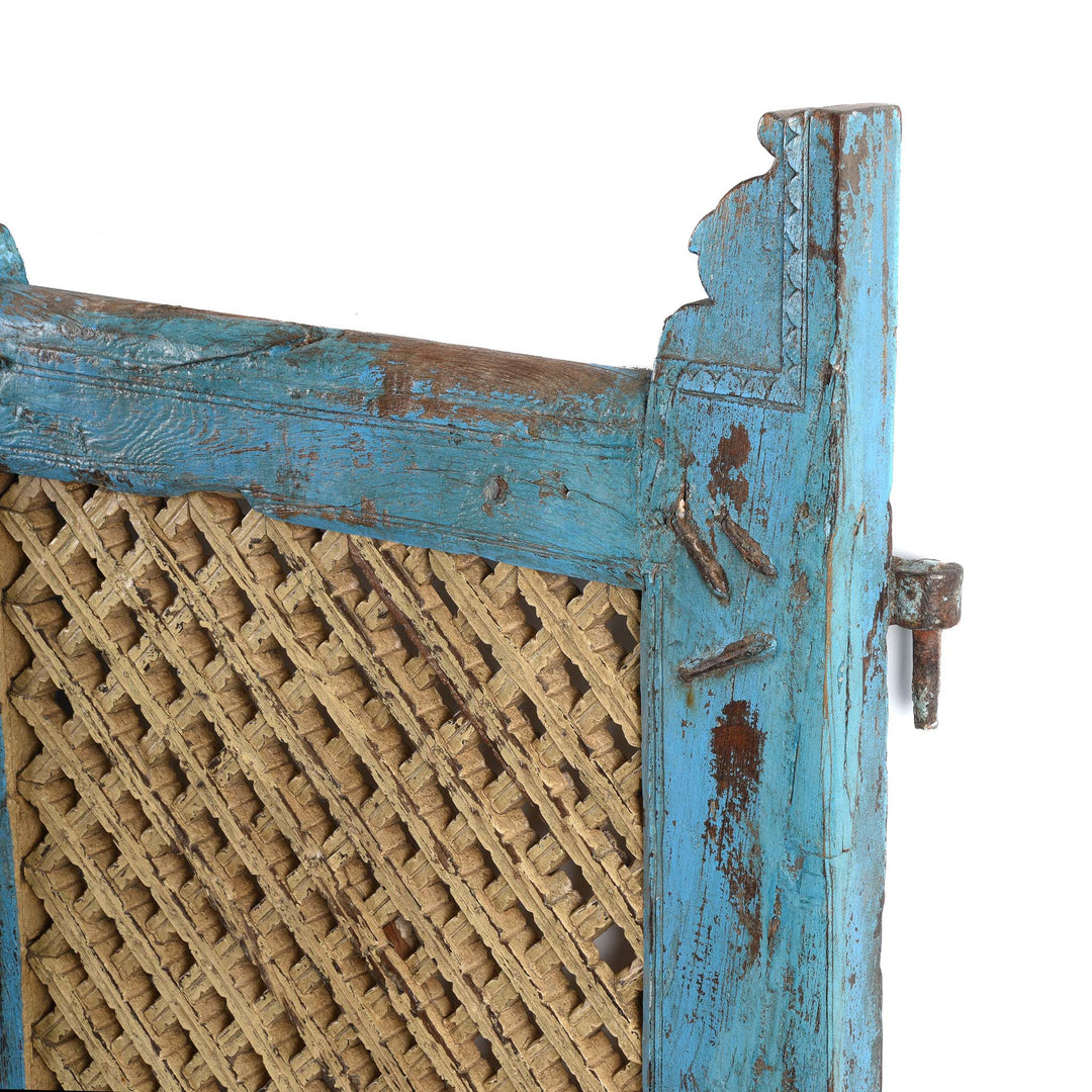 Angled Detail From Painted Teak Dog Gate From Gujarat - 19thC | Indigo Antiques