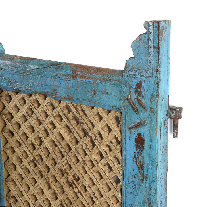 Angled Detail From Painted Teak Dog Gate From Gujarat - 19thC | Indigo Antiques
