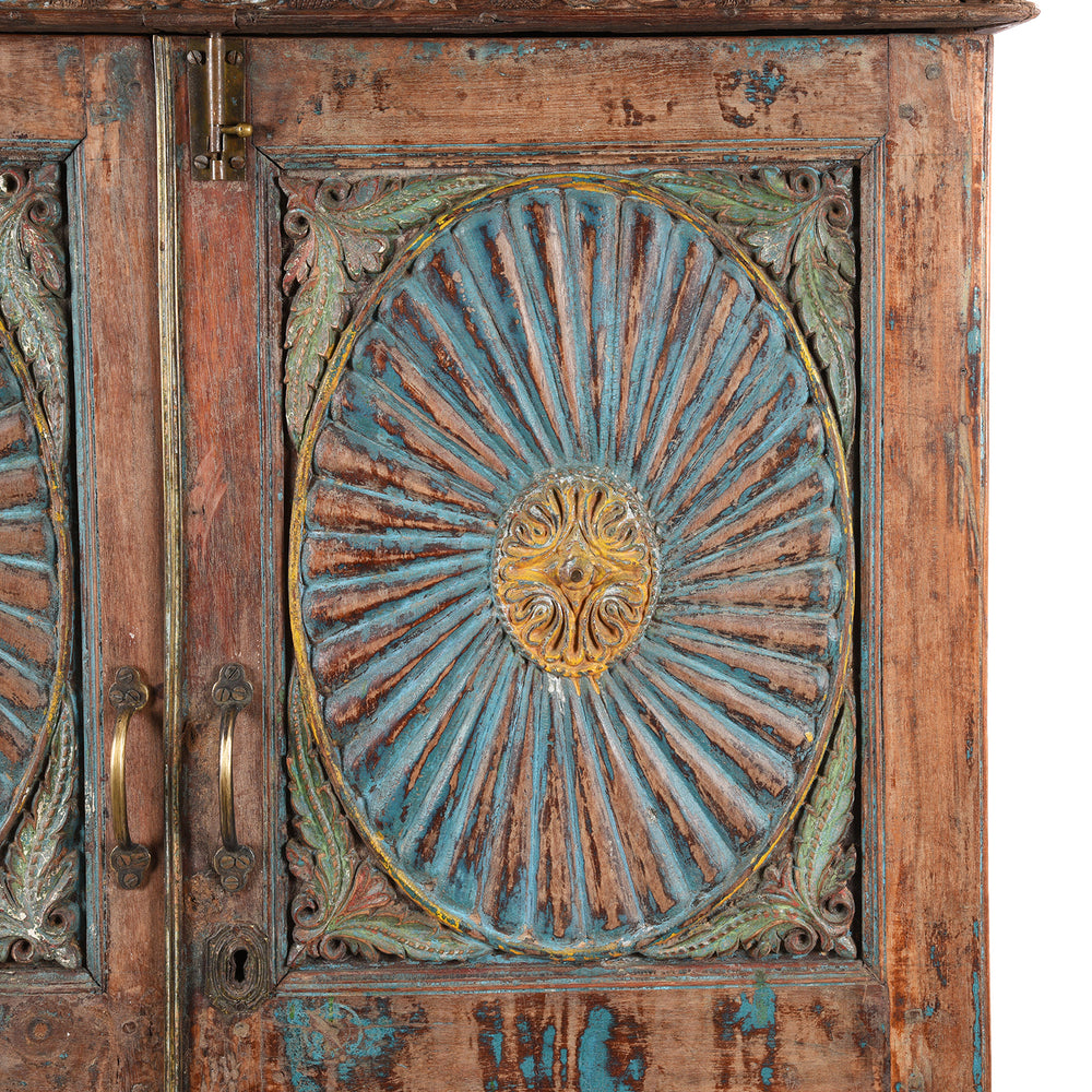 Carved Sunburst Portugese Antique Almirah Cabinet | Indigo Antiques 