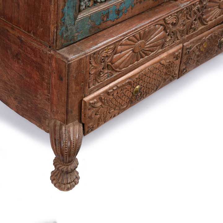 Mughal hoof foot design on an Antique Painted Indian Almirah Cabinet From Gujarat - 19thC | Indigo Antiques