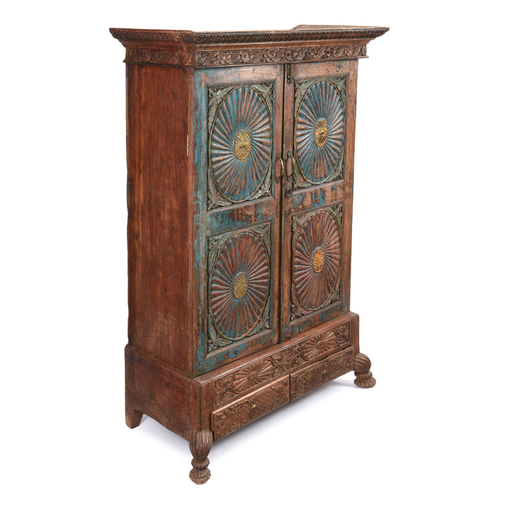 Side view of Antique Painted Indian Almirah Cabinet From Gujarat - 19thC | Indigo Antiques