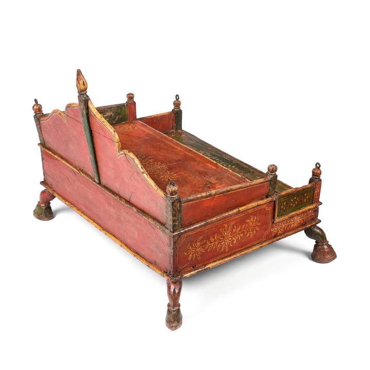 Angled View Of Antique Painted Teak Singhasan From Bikaner -  India  - 19thC | Indigo Antiques