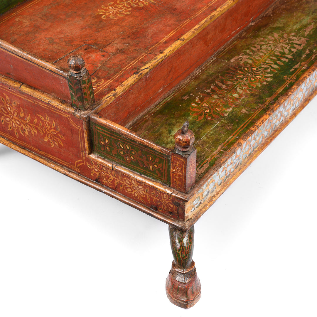 Angled Detail From Antique Painted Teak Singhasan From Bikaner -  India  - 19thC | Indigo Antiques