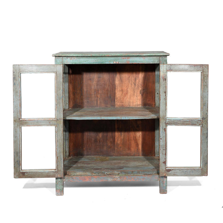 Open Doors View Of Vintage Painted Display Cabinet - Early 20thC | Indigo Antiques